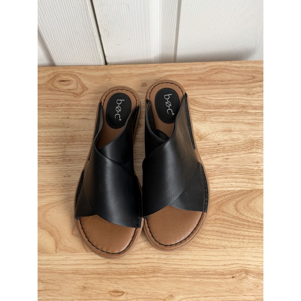 Boc Born Black Leather Criss Cross Sandals Size 7M Shoes Flats